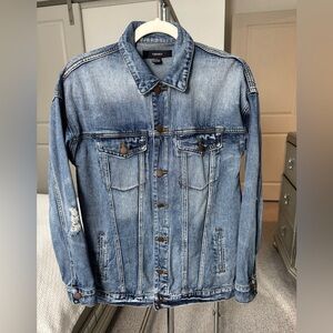 Forever 21 Blue Denim Jacket distressed Size Small Women's or Men's